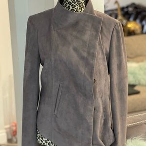 BCBGMaxAzria Gray Suede Asymmetrical Jacket